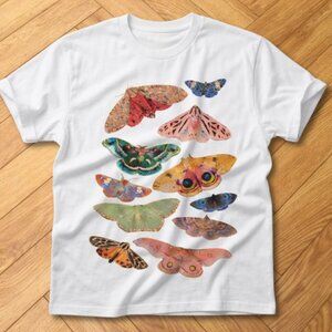 White Butterfly Moth Collection Graphic T-Shirt Nature Insect Illustration Tee